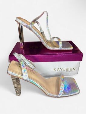 KAYLEEN By Los Angeles Iridescent Holographic Strappy Heels
